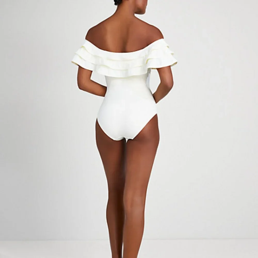 🔆🌴 kate spade  palm beach ruffle off the shoulder swimsuit xs~ 🔆🌴Last One!